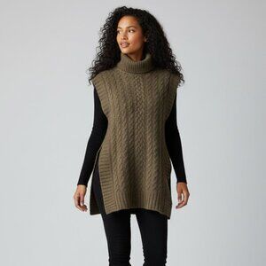 Mark Eisen Karoo Cashmere and Wool Olive/Brown Turtleneck Sweater Poncho Shrug